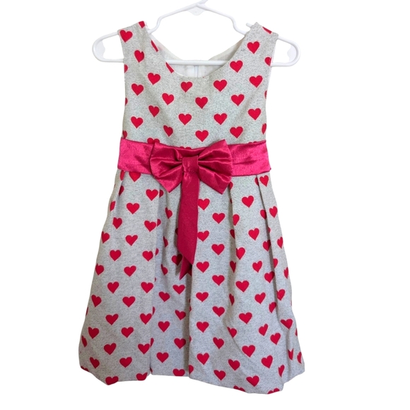 Tylkomet COLLECTION Girls Heart Print Kids Dress with Pink Bow Cotton Size 4T - Picture 1 of 7